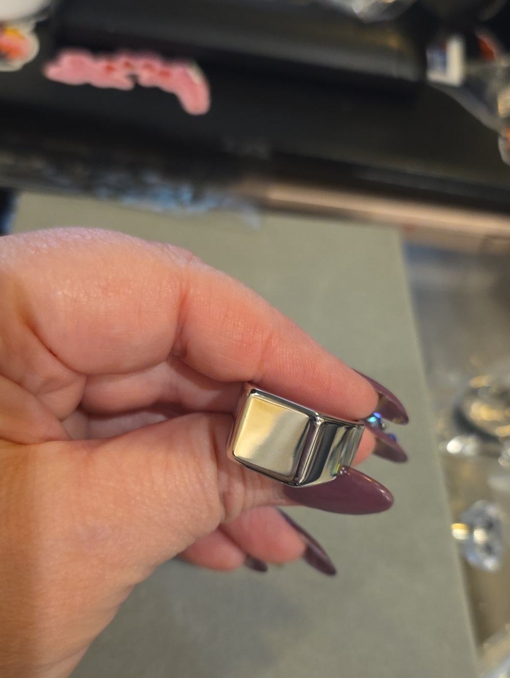 Men's Silver Square Signet Ring - Unbranded